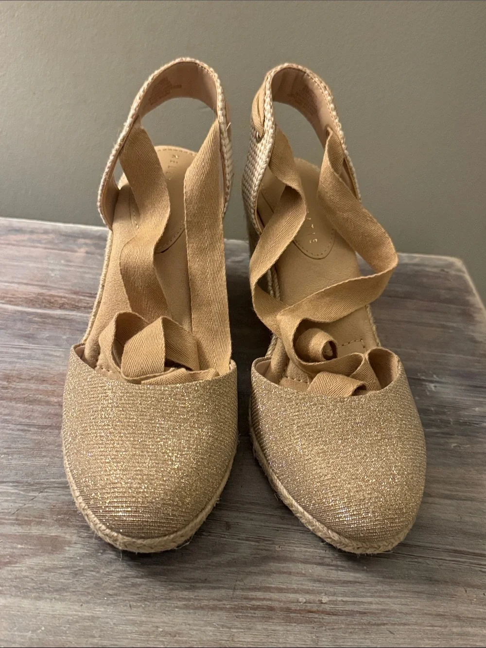 Kelly & Katie Cream Espadrille Wedge Ankle Tie Sandal